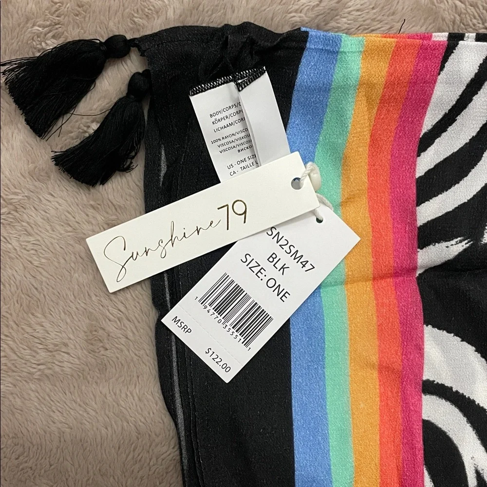 Zebra Print Scarf with Rainbow Stripe - Picture 2 of 2